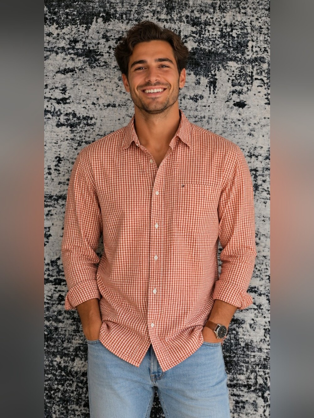 Tommy Hilfiger Orange Gingham Button-Down Shirt - Men
